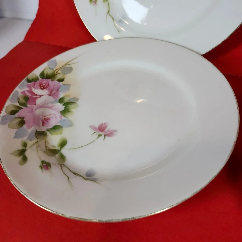 Vintage Hand Painted Nippon Plates Set of 4 Pink Roses Gold Rim Dining‎